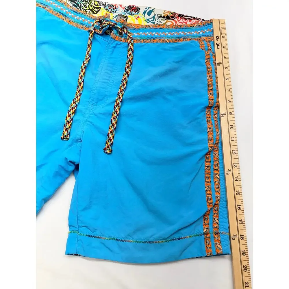 Robert Graham Men’s Board Shorts Size 34 Blue Paisley Swim Trunks Drawstring